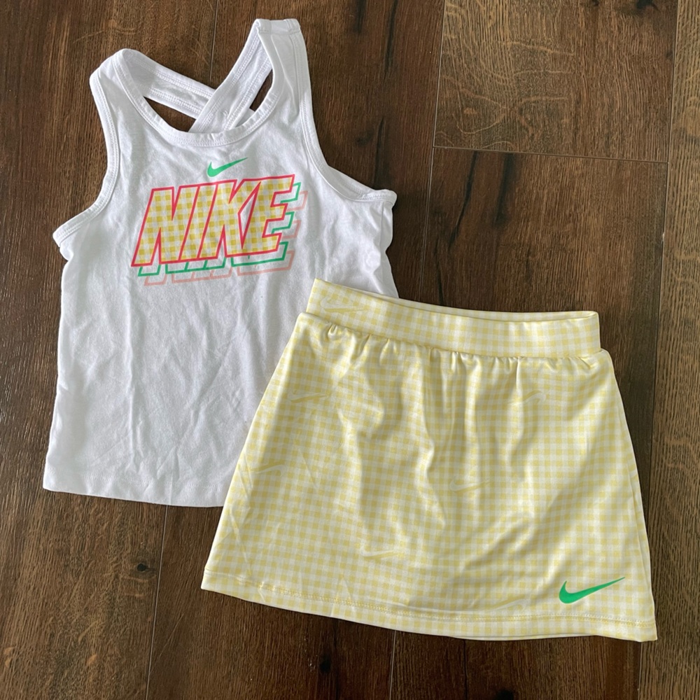 Nike Toddler White Tank Top and Yellow Skort Set